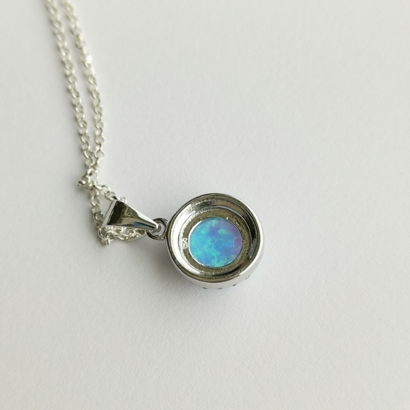 Blue opal cz halo necklace earring set in sterling silver 🆕 - Picture 5 of 7